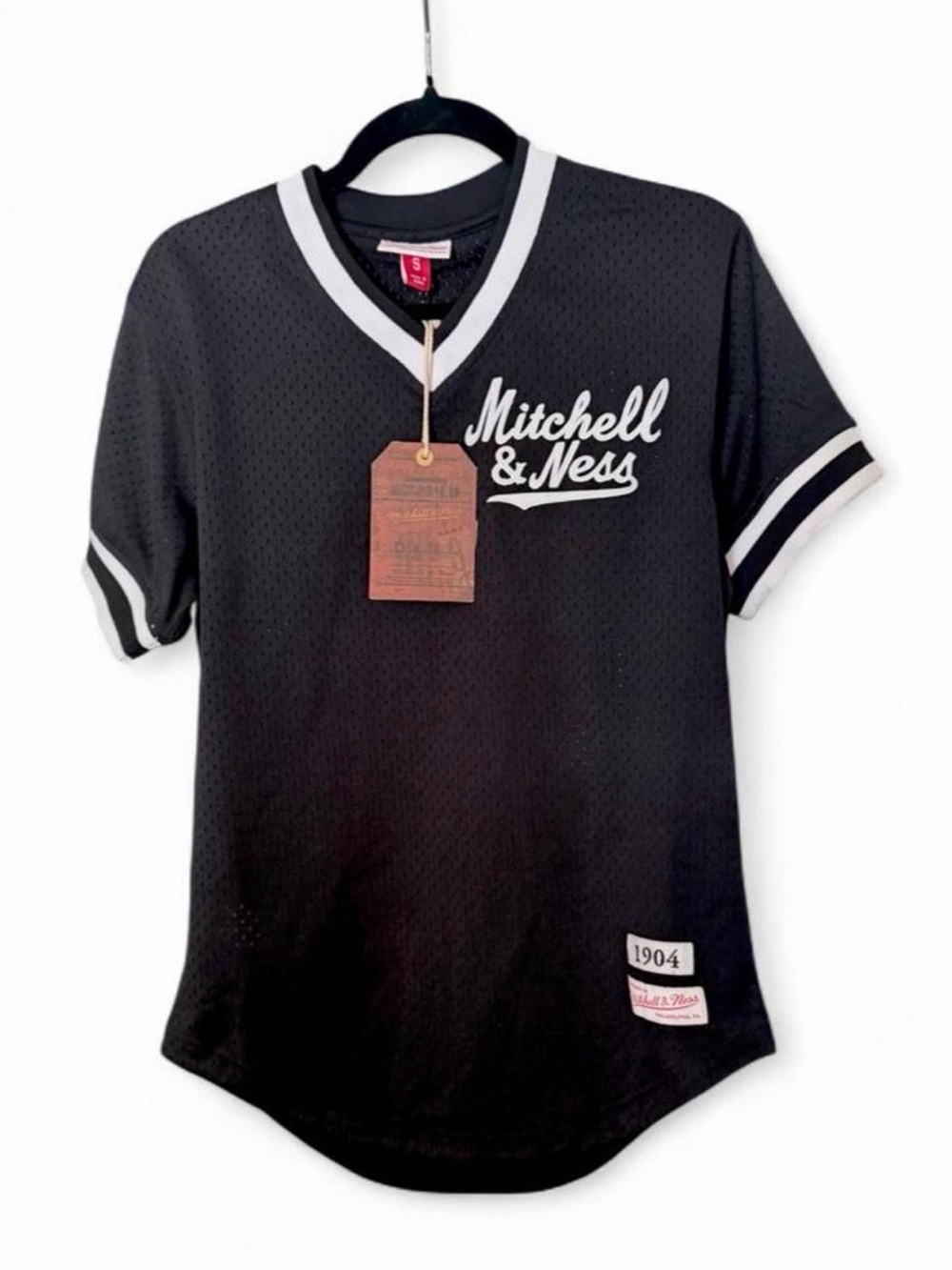 NEW WITH TAGS! Mitchell & Ness Black Mesh Short-Sleeve Jersey with White Trim S